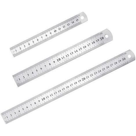 3 Pcs Acier inoxydable Règle précision Métal Droite Règle en Kit 15 cm(6''), 20cm(8''),30cm(12'') Argent Réglet en Inox (1/5)