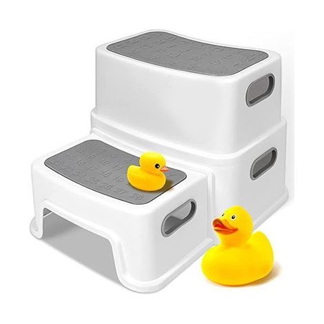 Marche Pied Enfant, Tabouret Robuste à 2 Niveaux pour la Salle de Bain, Lavabo et Toilette, Anti-basculement et Antidérapant (1/5)