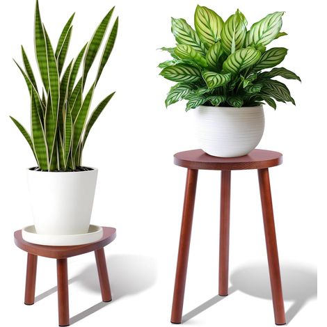 Lot de 2 supports de plantes d'intérieur simples pour intérieur, support de jardinière, étagère multifonction pour salon, balcon, jardin, terrasse, bureau, noyer (1/5)