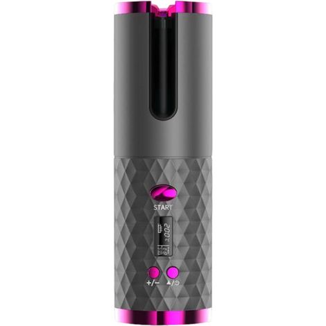 Unbound kabelloser, automatisch rotierender Keramik-Lockenstab, USB-aufladbar, mit LED-Temperaturanzeige und Wellenfunktion, Farbe: Grau.