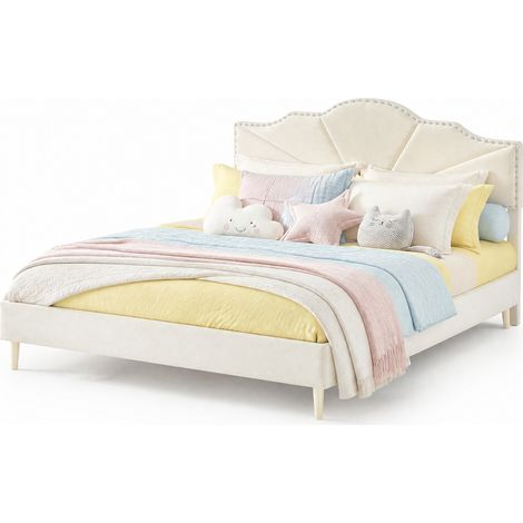 Letto matrimoniale 160x200 cm in tessuto e metallo beige, senza materasso - CHICFURN (1/5)