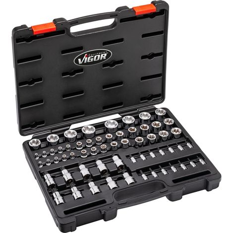 VIGOR Steckschlüsseleinsatz Satz, 1/4 (6,3 mm) Vierkant hohl, 3/8 (10 mm) Vierkant hohl, 1/2 (12,5 mm) Vierkant hohl, Außen TORX Plus Profil, Innen (1/5)