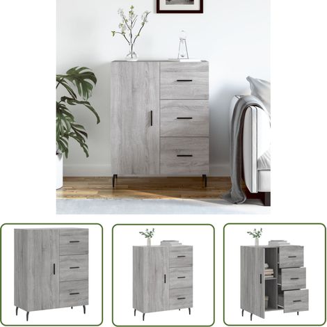 The Living Store Buffet sonoma gris 69,5x34x90 cm bois d'ingénierie - Buffet - Meuble De Rangement - Commode - Mobilier Moderne - Design Scandinave (1/5)