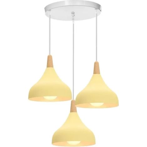 U-Do 3 Têtes Suspension Luminaire Éclairage Lustre Cage en Fer Jaune E27 Lampe Disque Lustre Intérieur design Créatif pour Chambre (1/4)