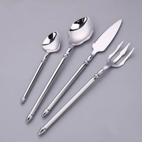(Argent) Service de table haut de gamme, acier inoxydable 304, style occidental, décoration intérieure. (1/2)