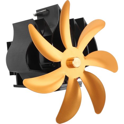 Ventilateur de poêle à bois 7 pales en alliage d'aluminium, silencieux, mural, auto-alimenté par chaleur avec anneau de fixation, pour cheminée à bûches et camping, doré (1/5)