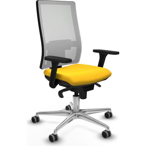 Synchro ottoman maille blanche simili cuir blanc accoudoirs jaunes 3D base en aluminium roulettes caoutchoutées de 65 mm