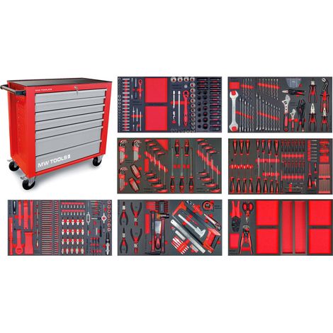 Mw Tools – Servante d'atelier complète XL 514 outils – Douilles ¼ et ½, clés plates, pinces – Pour professionnels – MWE512G2 (1/5)