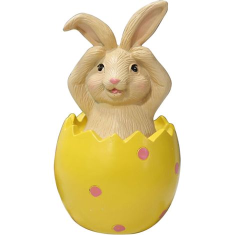 Décoration de Pâques Lapin Assis sur Œuf - Cadeau Enfant et Ami, Lapin en Résine Décoratif (1/4)