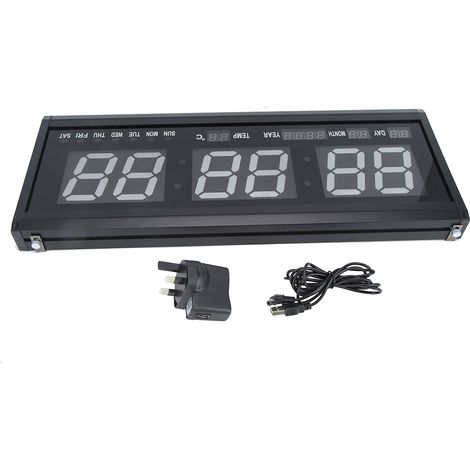 Jeffergarden Horloge murale LED vert numérique grande horloge murale LED Jumbo avec calendrier température (1/5)