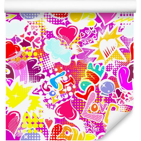Carta da parati rosa con graffiti per soggiorno e camera da letto, 50x1000 cm (1/5)