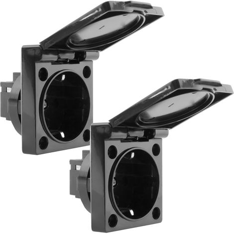 BeMatik - Socle de prise Schuko encastré à vis IP44 avec couvercle noir paquet de 2 (1/5)