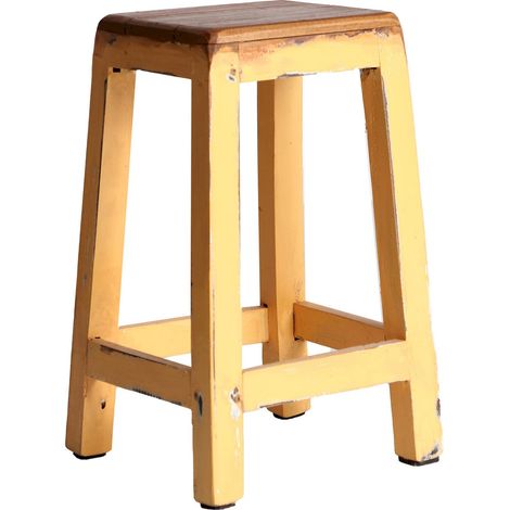 Pouf Sauris bois exotique style ethnique - Jaune vieilli bois patiné (1/4)