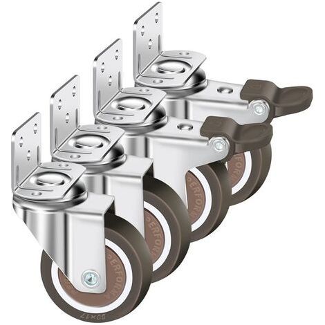 Satz mit 4 Lenkrollen 50 mm, 100 kg Möbelrollen, Typ L Möbelrad mit Bremse, 360° Drehung, für den Innen- und Außenbereich (2 Rollen mit Bremse, 2 Rollen ohne Bremse) (1/5)
