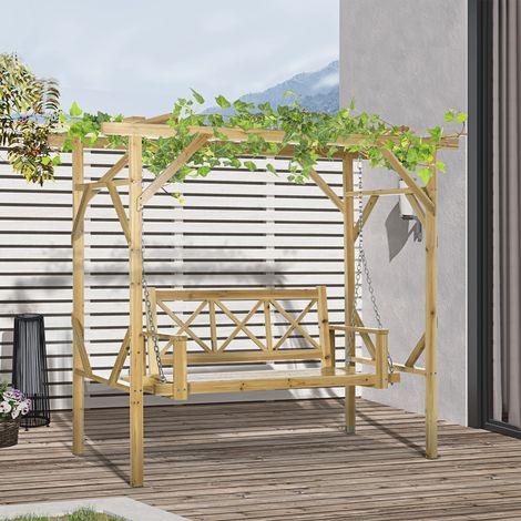 Balancelle avec pergola, pour 2 personnes, hauteur réglable, structure en bois massif, 2,21 x 1,40 x 1,96 m (1/4)