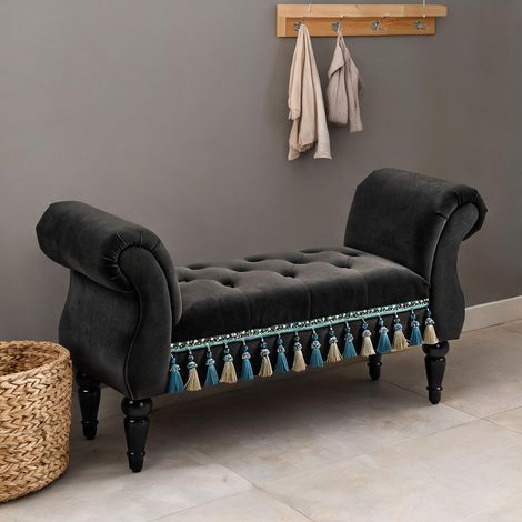 Banc rembourré vintage avec rangement et accoudoirs 117 cm gris (1/5)