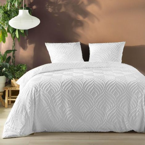 Parure de Lit 3 Pièces Heltie - Microfibre Tuftée Douce et Respirante - 240x220cm - Blanc (1/4)