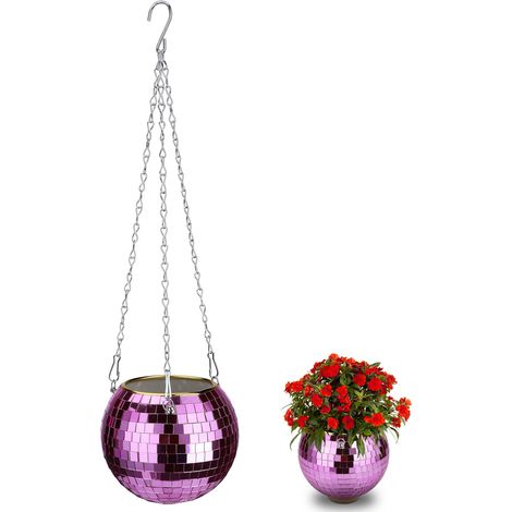 Pot suspendu miroir brillant à chaines ou en filet + Type: Plantation suspendue Matériel: Plastique & Fer & Corde Taille: S/M/L (13.5x15cm, 16x20cm, 25x13cm) Couleur: Rose Quantité: 1 (1/5)