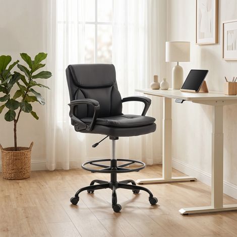 Chaise de bureau ergonomique, chaise de dessin réglable en hauteur, repose-pieds réglable, 61 x 61 x 108 cm, noire (1/5)