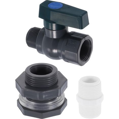 1 Ensemble Pluie Baril Robinet Kit, Plastique Pluie Baril Robinet avec 3/4" GHT Cloison Raccord, Blanc Tuyau arrosage Adaptateur pour Réservoir Eau Aquarium, Gris (1/5)