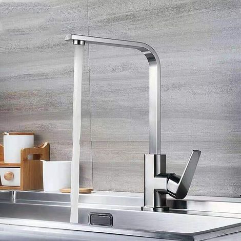Cross-border square flat tube seven-shaped kitchen faucet, rotatable hot and cold water kitchen sink faucet - brushed long square style