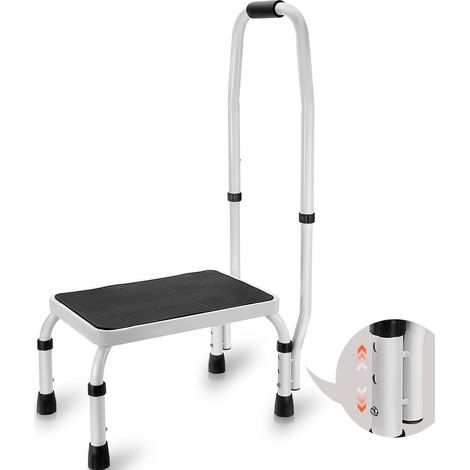 VEVOR Sgabello 1 Gradino Capacita max. 150 kg, 3 Altezza Regolabile con Maniglia Scaletta in Acciaio, Sgabello Portatile per Bambini per Adulti, Scalette Robuste Antiscivolo per Ufficio, Cucina, Bagno (1/4)