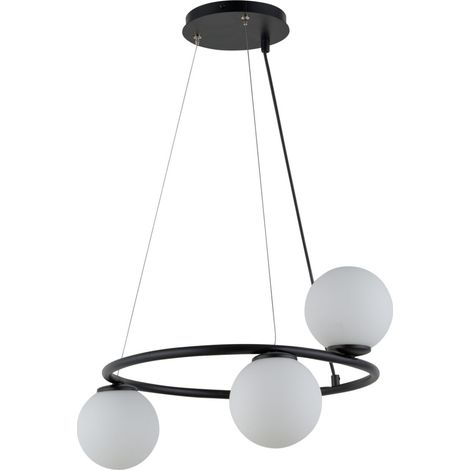 Suspension anneau noir 3 globes verre blanc G9 Sigma (1/2)