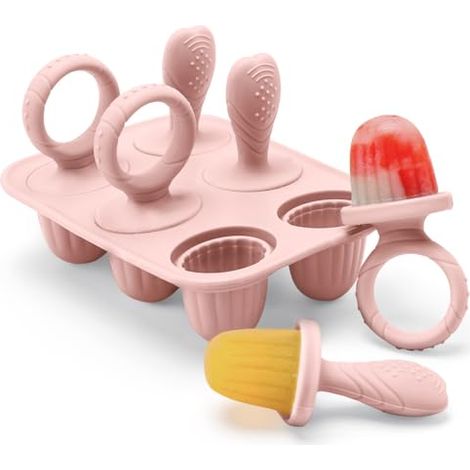 6 Mini Moule à Glace Bébé Réutilisable, 6 Pochons en Silicome Alimentaire Sans BPA, Moules à Popsicle Enfant avec Bâtonnets, Compatible Lave-vaisselle, pour Popsicles, Crèmes Glacées, Sorbets (Rose) (1/4)