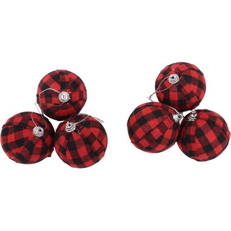 Lot de 6 boules de Noël de 70 mm (2,76 pouces) à carreaux rouges et noirs, idéales pour décorer votre sapin ou pour le Nouvel An. (1/5)