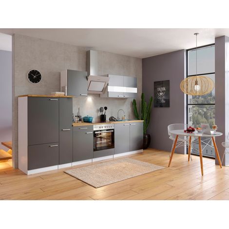 Cuisine Kitchenette Bloc cuisine intégrée Blanc Gris Malia 300 cm Respekta