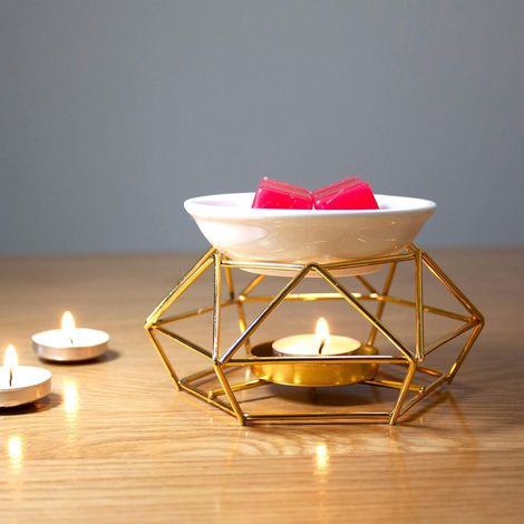 Bruciatore di oli essenziali, in ceramica e ghisa, per candele di cera, scaldacera dorato, portacandele, diffusore di aromi per casa, camera da letto, soggiorno, regali e decorazioni (1/5)