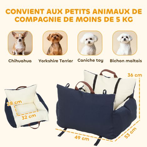 Siège auto pour chien avec ceinture de sécurité et fixation siège de voiture pour chien rembourré 49x53x36cm bleu marine (1/5)