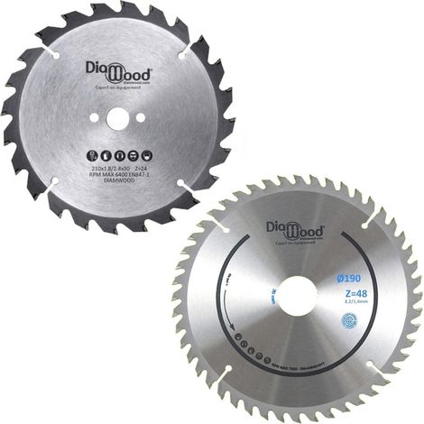 DIAMWOOD - Pack 2 Lames Scie Circulaire 210 mm - Al. 30 mm - Z24 Débit Bois Poutres Charpente Lourde - Z48 Universelle Menuiserie Atelier (1/5)
