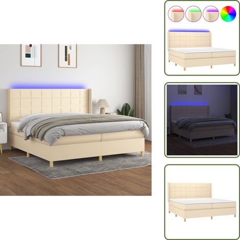 Boxspringbett mit Matratze & LED Creme 200x200 cm Stoff - Boxspringbett - Doppelbett - Bettenrahmen - Cremefarbenes Bett - LED Beleuchtung (1/5)