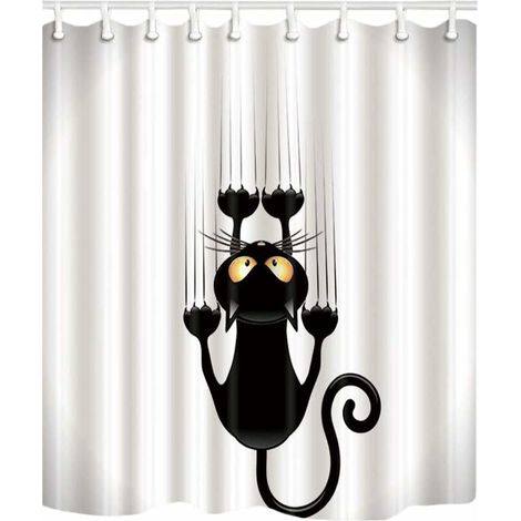 Creative black cat print shower curtain, bathroom shower curtain - antibacterial insulation, waterproof and mildew proof, co.ukee punching 80 180cm (Color : Size : 80 180CM) (1/5)