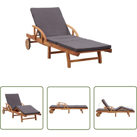 The Living Store Sonnenliege mit Auflage Massivholz Akazie - Holz Sonnenschirm - Gartenliege - Lounge Chair - Liege Sessel - Gartenmöbel (1/5)