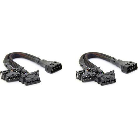 Compatible avec deux câbles d'extension OBD2 2 en 1, un répartiteur OBDII mâle vers 2 femelles, un adaptateur de connexion pour ordinateur de bord (prise et fiche), 30 cm (1/5)