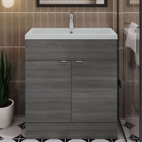 Hudson Reed Fusion Floor Standing Vanity Unit with Basin 800mm Wide - Anthracite Woodgrain (1/5)