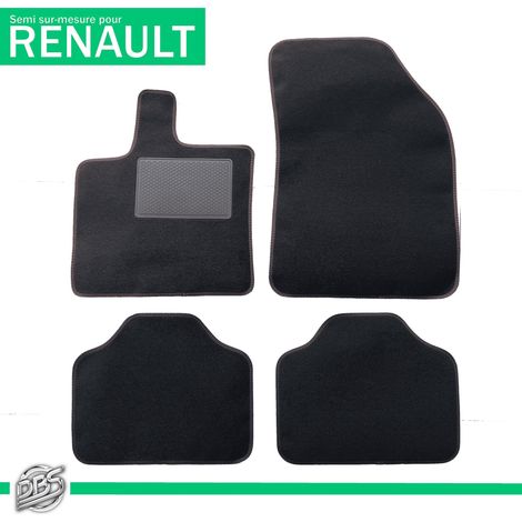 Tapis Voiture Semi Sur Mesure Renault - Moquette Noire - Talonnette PE Renforcée - Lot De 4 Pièces - Fixation Antidérapante (1/5)