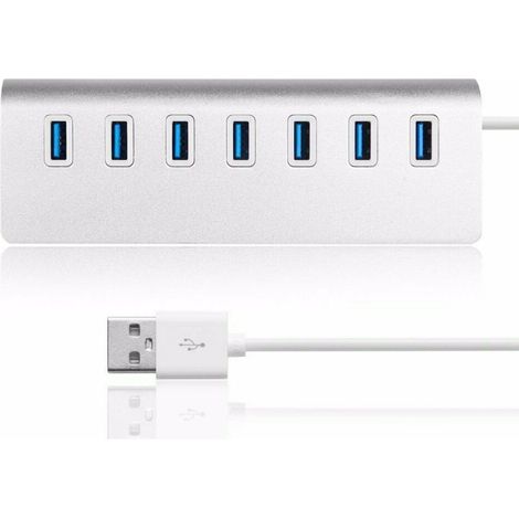 Hub USB 3.0 - 7 Ports - Aluminium - Alimentation Incluse - Compatible Windows Mac Linux - Pour PC Portable MacBook iMac - 1 Pièce (1/5)