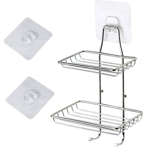 Jabonera de baño, soporte de pared de acero inoxidable, jabonera con gancho para baño y cocina, jabón, bola de limpieza, maquinilla de afeitar, toalla (plateado) - Fei Yu (1/5)