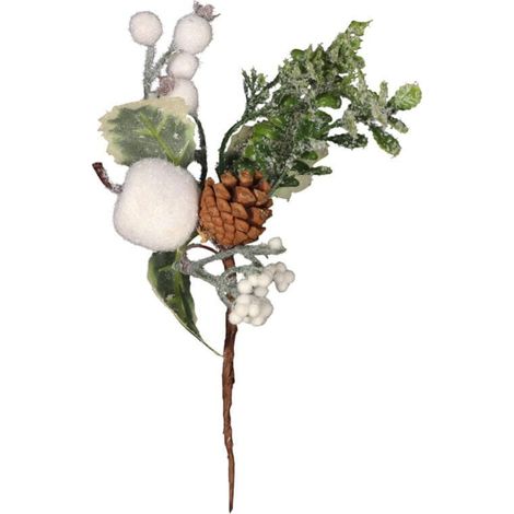Ramo decorativo PIK con mela, ricoperto di neve, 24 cm, bianco (1/3)