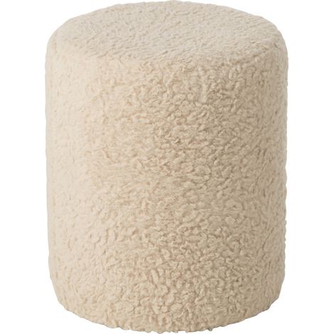Tabouret fourrure écru douceur bois assise cosy salon chambre - Écru doux naturel (1/4)