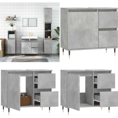 Armadietto da Bagno Grigio Cemento 65x33x60cm Legno Multistrato - Armadio da bagno - Armadio in legno