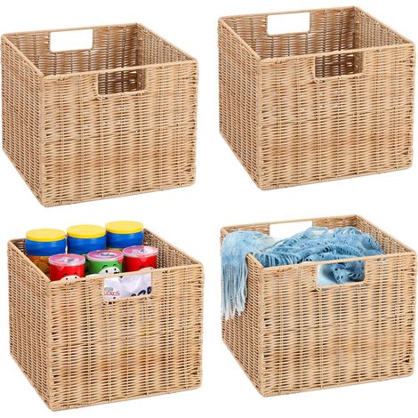 Lot de 4 paniers tressés pour étagère - 30 x 30 x 25,5 H cm - Panier pliable en osier - Boîte de rangement - Panier de rangement pliable (1/5)