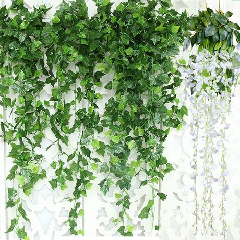 Guirlande de vigne artificielle en feuilles de lierre – 80 pieds 12 branches de verdure Faux feuillage à suspendre avec 2 pcs Wisteria Vines Cadeau pour mur fête mariage salle maison cuisine intérieur (1/5)