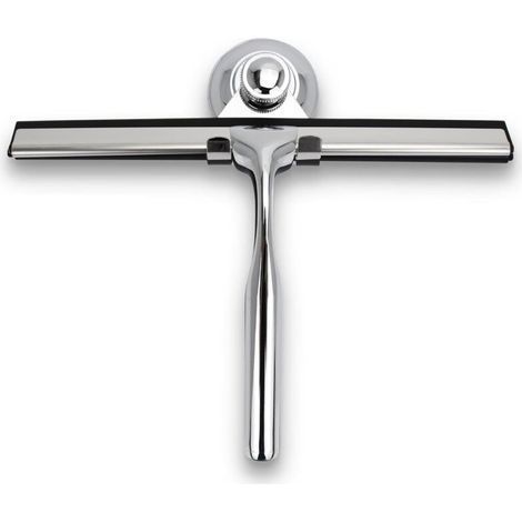 Glass shower door cleaning scraper with holder, 25cm silicone blade, silver (1/4)