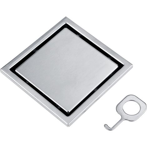 Caniveaux de douche, 12 x 12 x 4 cm, en acier inoxydable, forme carrée, anti-odeur, pour salle de bain, 220 (1/5)