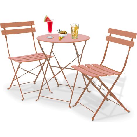 Set 3 Pezzi Giardino Tavolo 2 Sedie da Bistrot Pieghevole Modello Parigi Pesca (1/5)