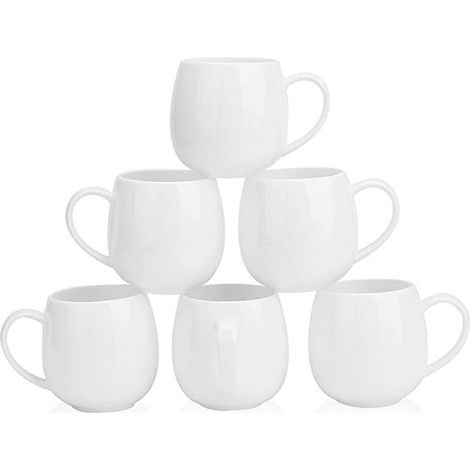 MueYan Ceramic Coffee Mugs, Smooth Milk Tea Cup with Handle for Office and Home, Dishwasher and Microwave Safe, Set of 6, White (1/5)